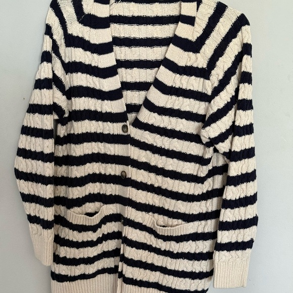 ZARA Striped Cotton Navy and Cream Women's Cardigan - Picture 4 of 10